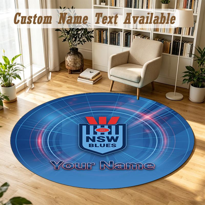 Round Rug Custom NameNSW Blues Logo Pattern Non Slip Carpet Home Floor Decor