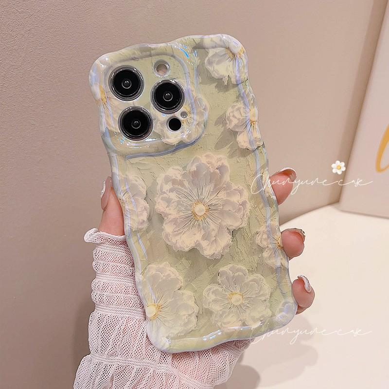 Floral TPU Phone Case IPhone 16 Pro Max With Detachable Flower Rope Strap Blue Purple Green