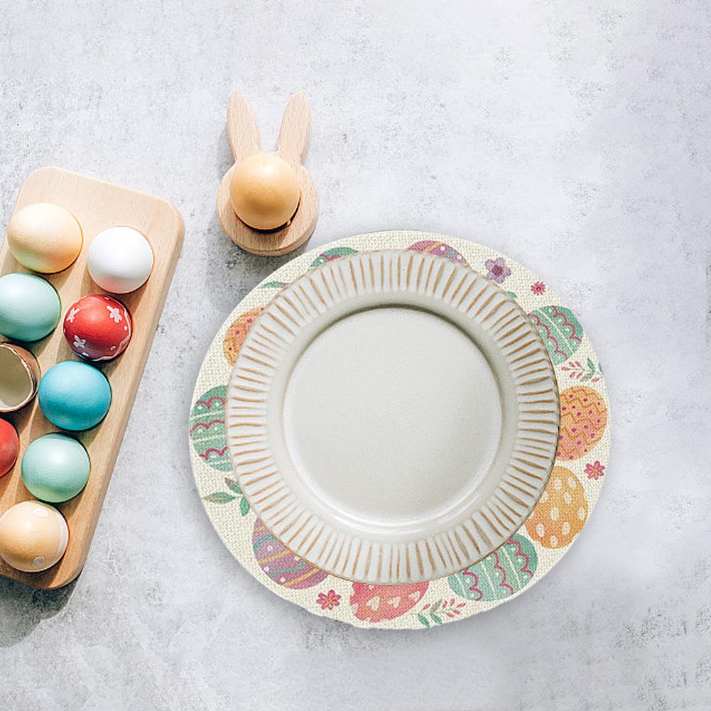 4 PCS/Set Easter Round Placemats Linen Spring Farmhouse Round Table Mats Easter Placemats for Easter Party Dining Decoration