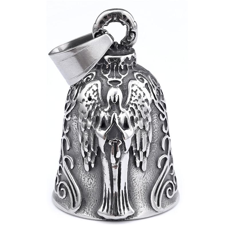 Angel Bell Pendant 316L Stainless Steel Retro Red Eyes Ghost Skull Bell Necklace With 60cm Chain
