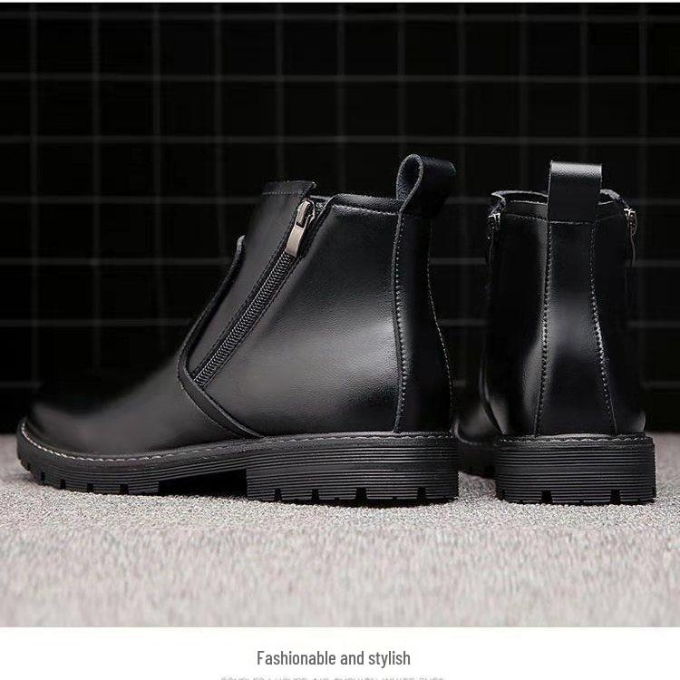 Men's High-Top Martin Boots: Soft Leather, Height-Boosting, Plus Velvet, Thickened Winter Cotton Shoes.