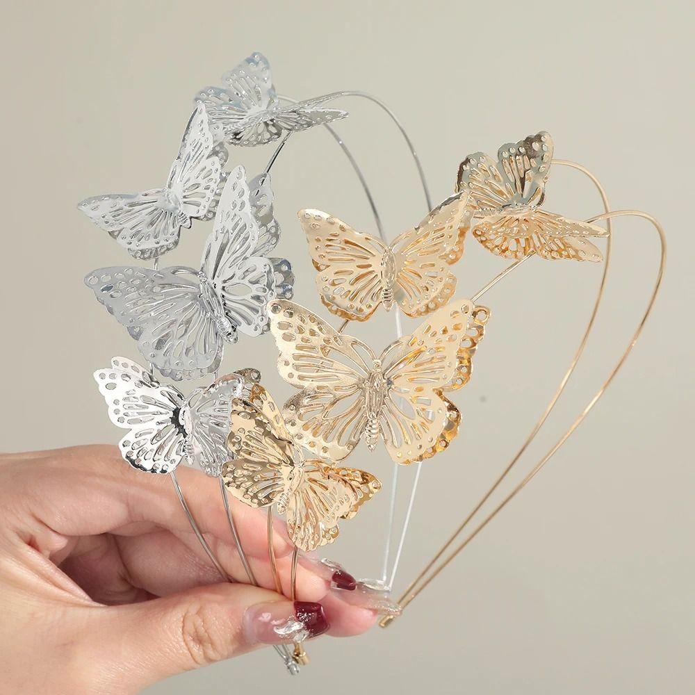 Butterfly Hollow Butterfly Headband Gold Double Layer Headband Fashion Tiara Hair Band  Women Use