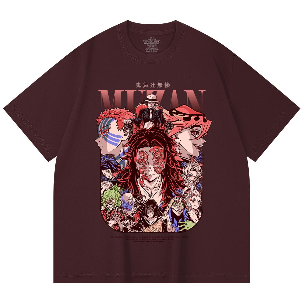 

230 Gsm 100% Cotton Demon Slayer V21 Demons Print Unisex Heavy Cotton T Shirt 2XL вина червоного кольору