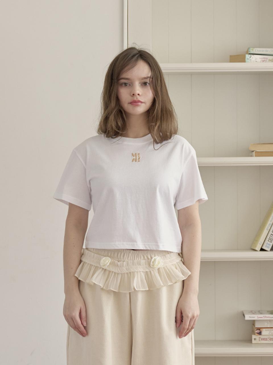 Mier Collez Mr Crop T-Shirt [White/Beige] Beige/Free