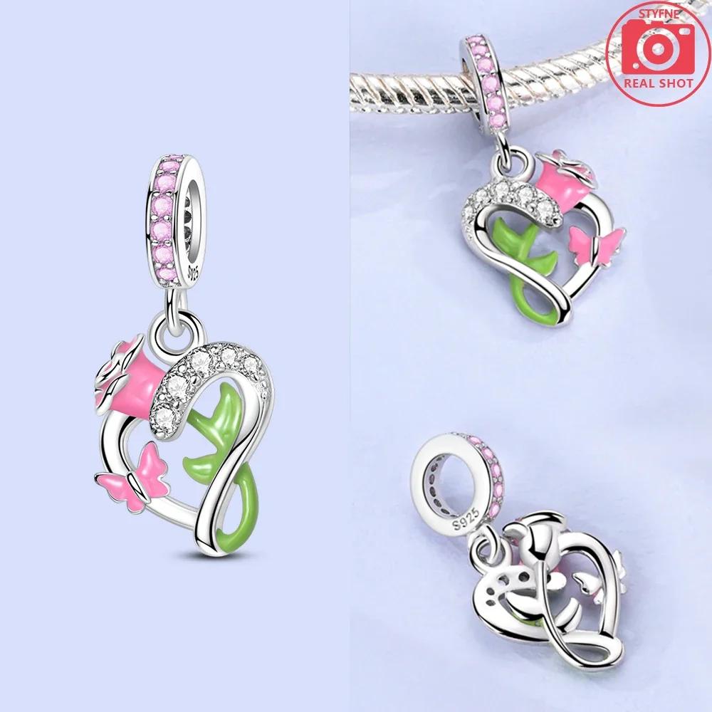 Pendants Woman Original Copper Rose Flower Bear Butterfly Beads Fit Bracelet Pendant Jewelry Making Up For Women Fine Gift