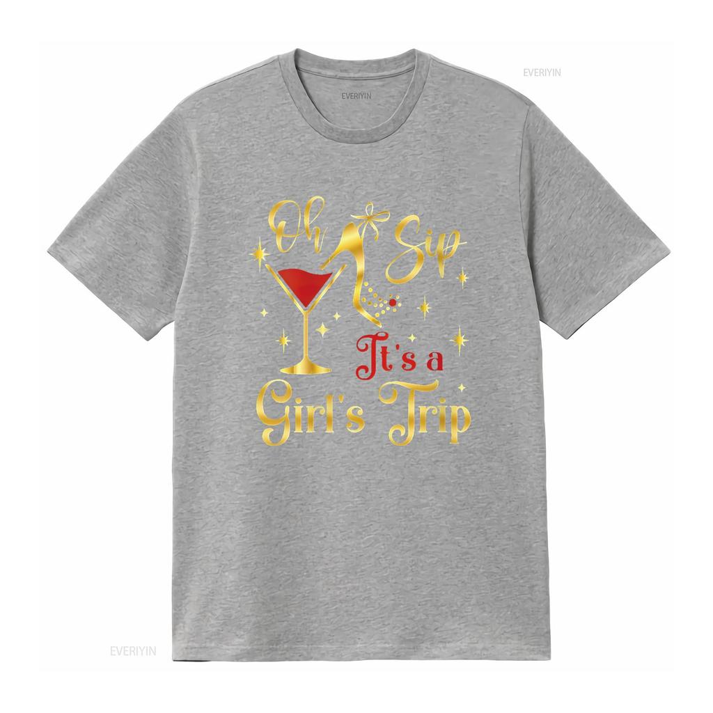 Womens Oh Sip Its A Girls Trip T Shirt Fun Wine Par Women S  for Trendy Look Vintage Washed Graphic Casual