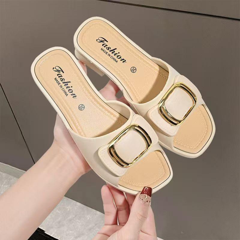 

Slippers Women s All-match Fashion Summer Outer Wear Sandals Non-slip One-word Drag Korean Version of The Wear-resistant Thick-soled Soft-soled 40-41 бежевий