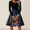 Women's Casual Fashion Round Neck Long Sleeve New Year Printed Retro Dress