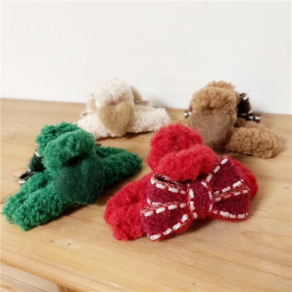 Korean Style Christmas Plush Hair Claw Lamb Wool Shark Grab Clip Sweet Bow Hair Clip  Girls
