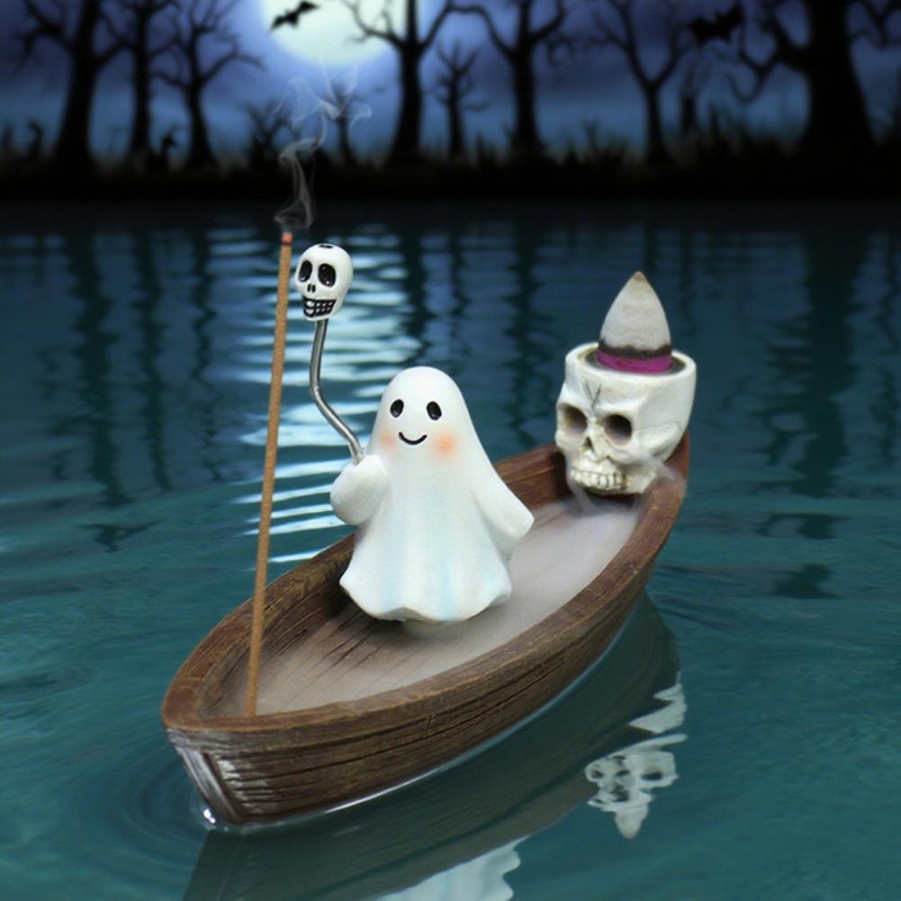 Halloween Themed Home Ornament Incense Burner Halloween Decor Spooky Ghost Ship Backflow Incense Burner for Halloween