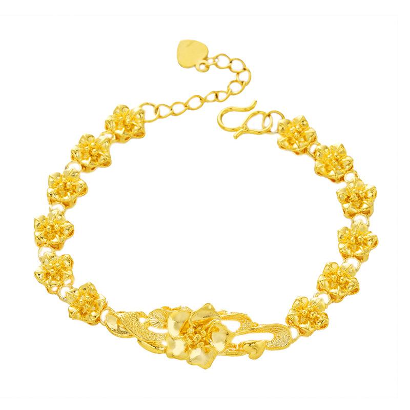 Sand Gold Brass Gold Flower Bracelet Jewelry Vietnamese Sand Gold Plated 24k Gold Bracelet for Women
