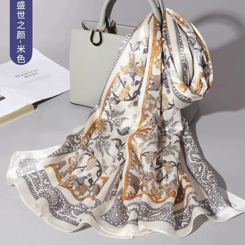 New 100% Natural Real Silk Scarf Women Luxury High Quality long  Fashion Neckerchief Lady Shawl Wraps Hijab Bandana Scarves