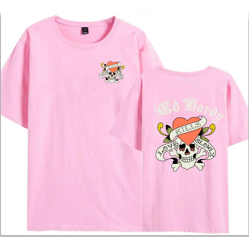 Summer Men Fashion Cotton TShirt Trendy Skull&Hearts Print Tops Male Casual Y2K O-Neck Clothing Women Hip Hop Short Sleeve Top