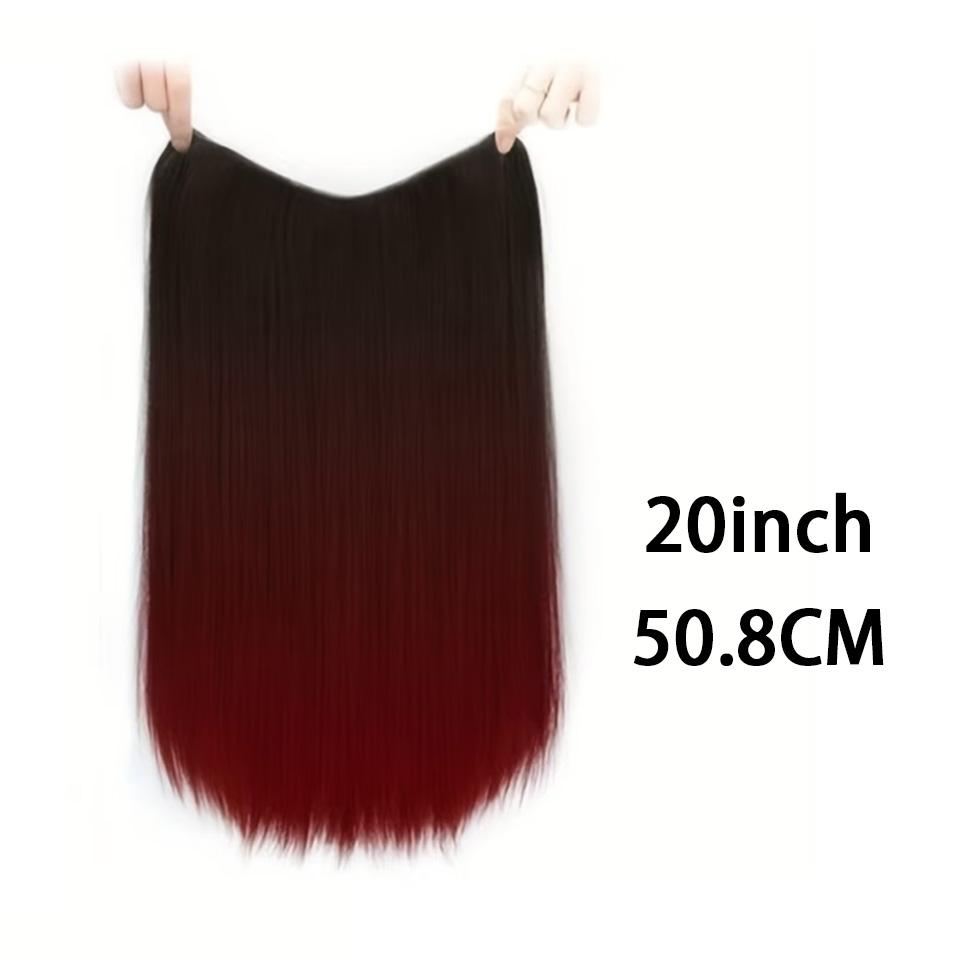 Long Straight Gradual Wig American Style Women's V-Shaped Ombre Synthetic Hair Extensions with Adjustable Clip-On