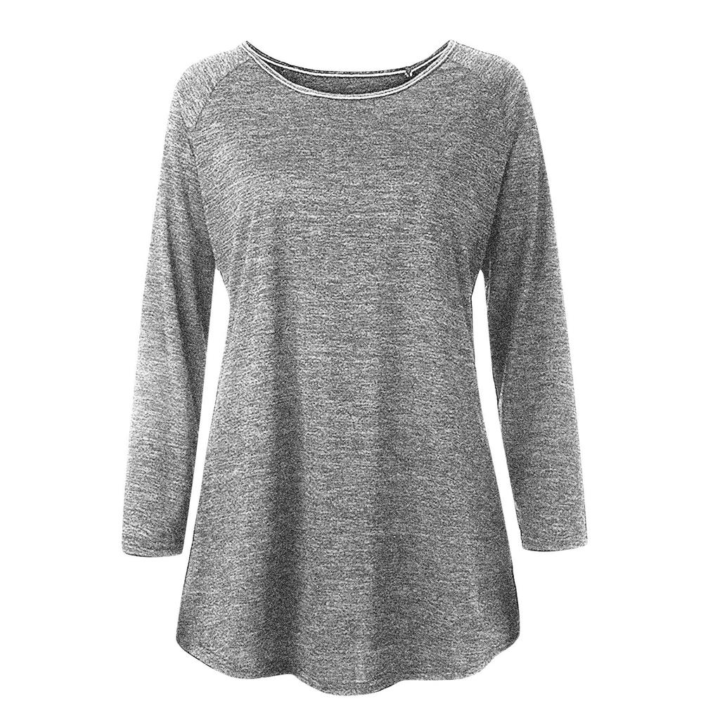 Women's Fashion Blouse Plus Size Solid Long Slim T-Shirt  Long Sleeve Top