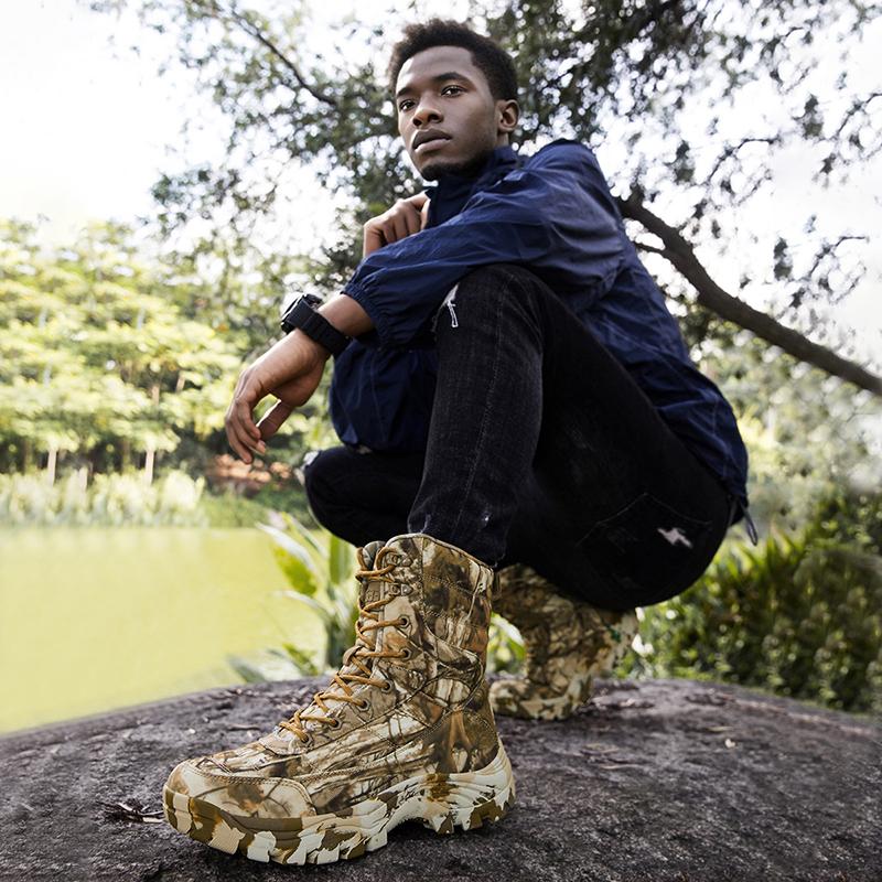 Men Desert Boots Men Casual Outdoor High Combat Boots Plus Size Camouflage Khaki Jungle Cross-country Hiking Shoes