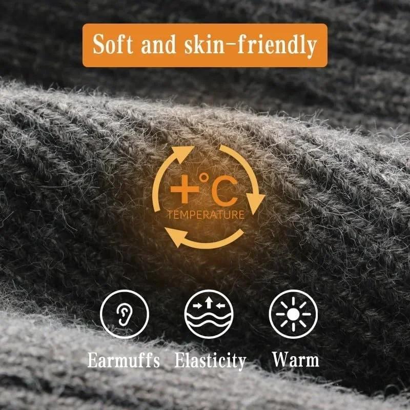 Winter Warm Knit Beanie for Men Fleece Lined with Ear Protection Thickened Soft Polyester Beanie Adjustable Grip Beanie