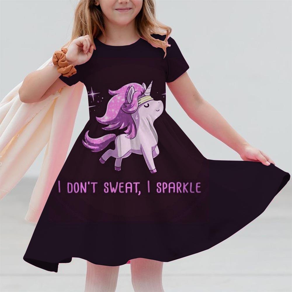 Girl Unicorn Cartoon Clothing Children's Clothing 3-14 Children's Birthday Party Clothing Children's Casual Clothing