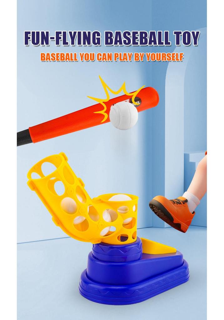 Children's Baseball Toy Set with Pedal Launcher and Telescopic Bat for Indoor/Outdoor Parent-Child Sports