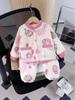 Infant Girls' Flannel Pajama Set - Autumn/Winter Toddler Homewear, Two-Piece