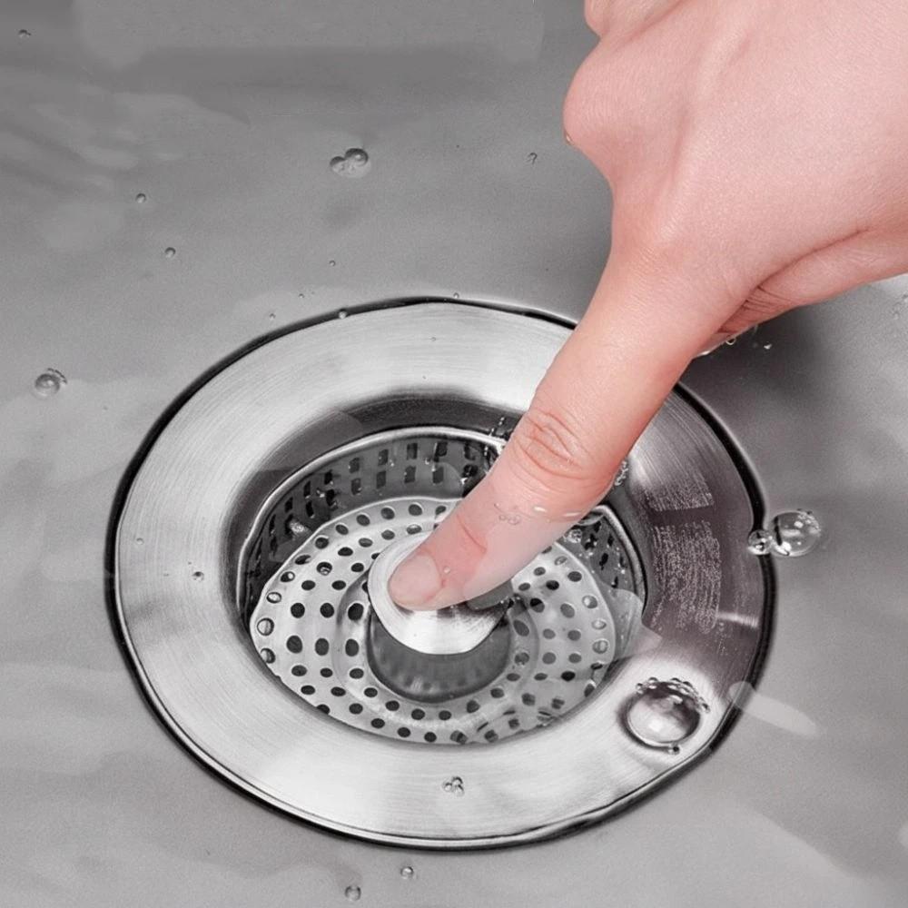 Stainless Steel Kitchen Sink Drain Strainer with Basket Filter Jump Up Pop Up Sink Stopper Anti Clog Sink Filter Kitchen
