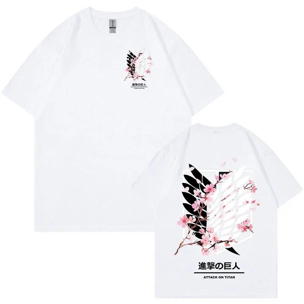 Tricou Anime Attack on Titan Ackerman Mikasa Eren Jaeger Tricou grafic cu logo Cherry Blossom Tricou unisex pentru femei Tricouri din bumbac