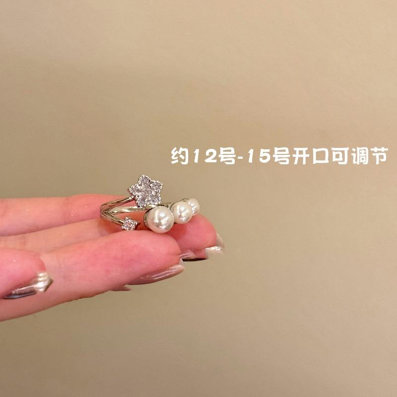 Cold wind zircon pearl opening ring Korean elegant temperament versatile index finger ring light luxury high-end jewelry women