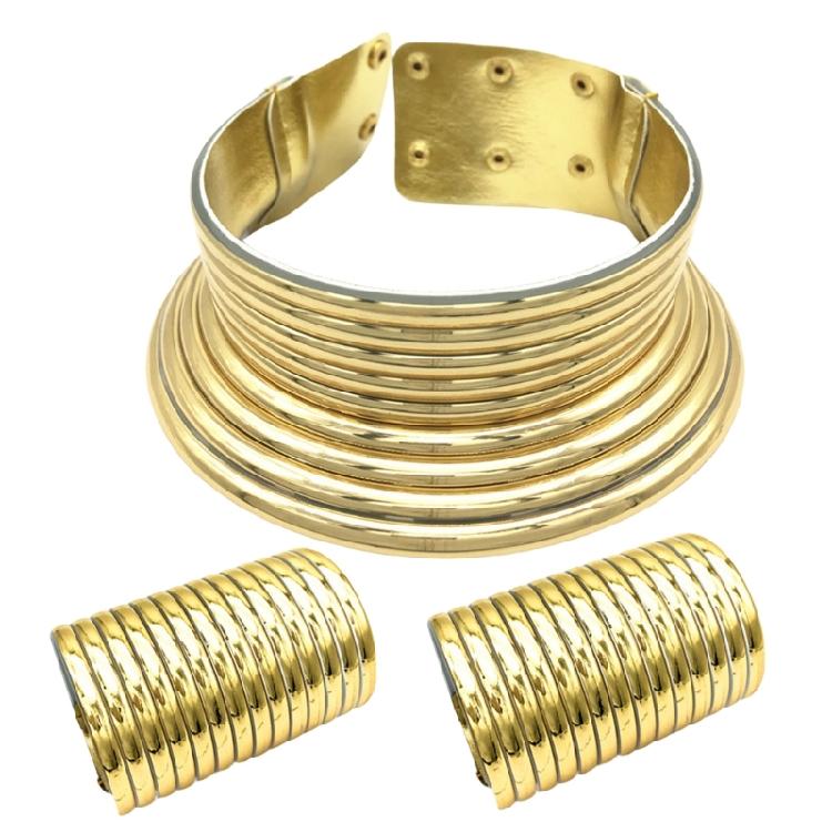 

Contemporary Long Neck Tribe Influenced Necklace Set Unique Ethnic Choker Set in Gold/Silver Finish Fashion Neck Chain