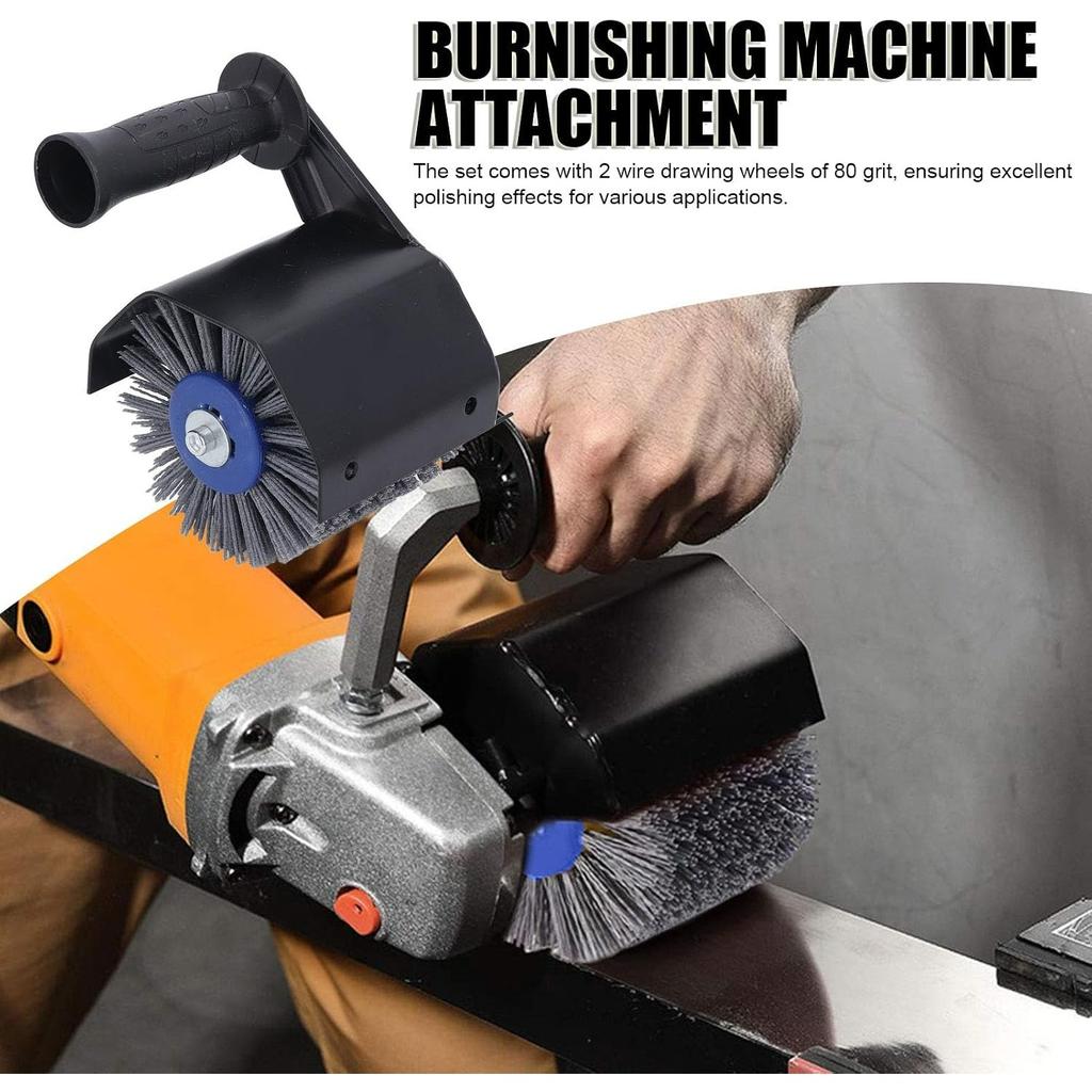 Angle Grinder To Polisher Accessories,Wire Drawing Attachment Burnishing Polishing Machine with M14 Handle, Tool Set for Metal Stainless Steel Wood