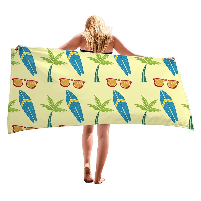 Simple small pattern square digital-printed polyester Superfine fiber double-sided fleece Beach vacation bath towel, beach towel