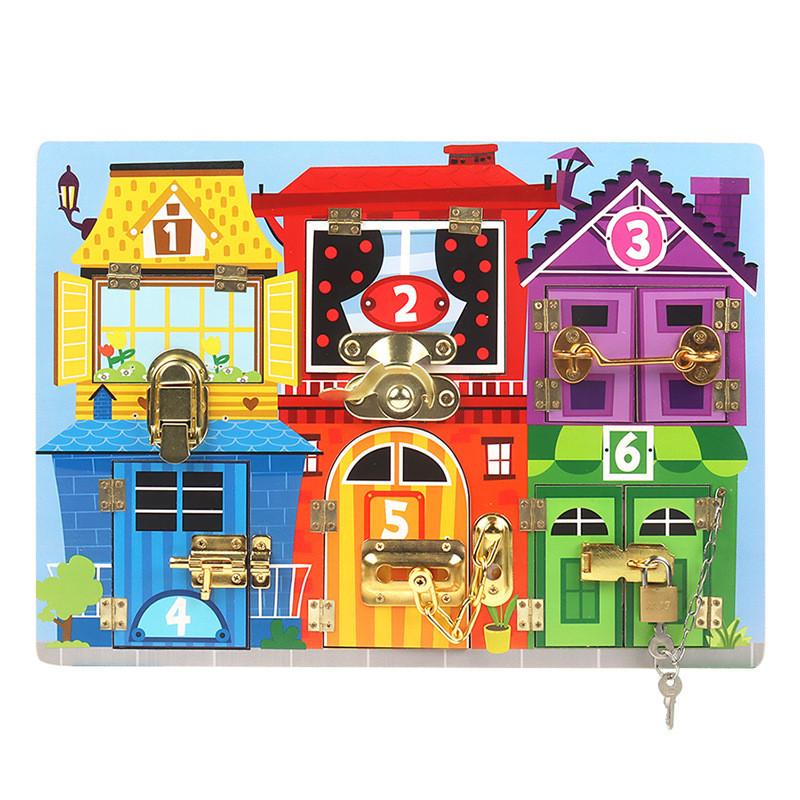 Wooden Learning Early Busy Board With Unlocking Activities For Preschool Kids