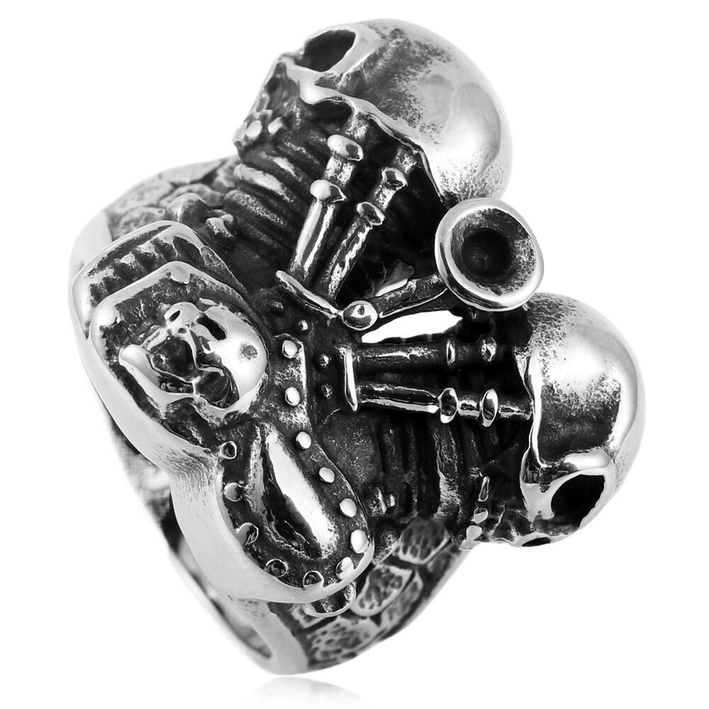 European and American Locomotive Wind Engine Skull Ring Trendy Men Street Jewelry