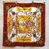 Used Lancel Brownish Yellowish Stain 100% Silk All-over Pattern Scarf