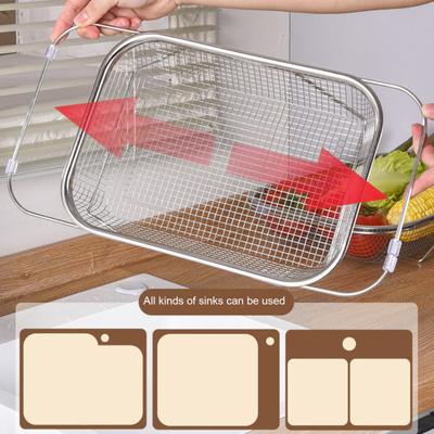 Drain Basket Sink Colander Strong Load-Bearing Telescopic Strainer Basket with Expandable Handles
