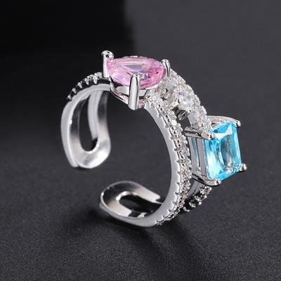 Farbiger Schmuckring, Rubin-Temperament Ehering, Damenschmuck, Mikrofassung Diamant Offener Ring