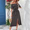 Women's Summer Elegant Off The Shoulder Short Sleeve One Line Neck Dress