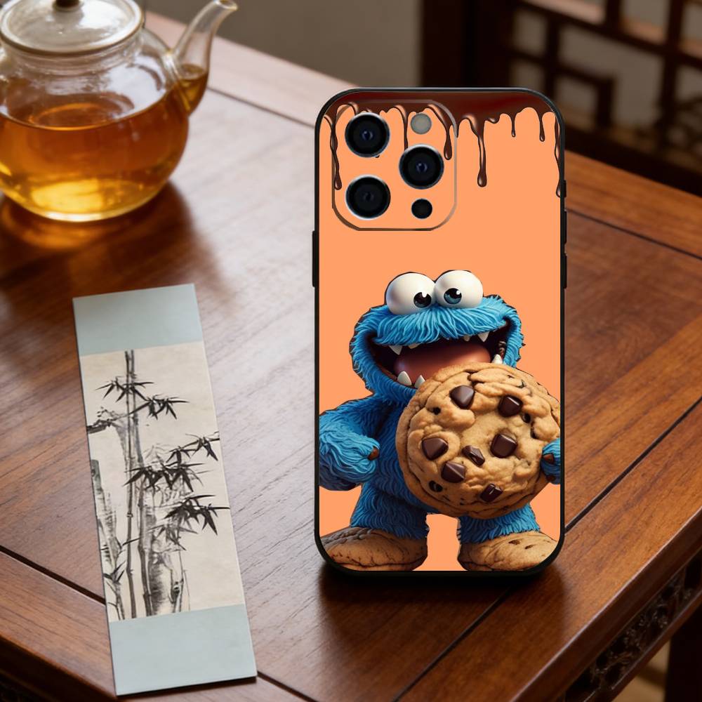 Cute Cartoon C-Cookie Monster Phone Case For iPhone 17, 16,15,14,13,12,11 Plus,Pro Max, Others Soft Black Cover