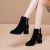 Frosted Shoes Women's New Thick Heel Black Versatile Comfortable Short Boots Rhinestone Fleece Warm Bare Boots Fashionable Mother Cotton Shoes