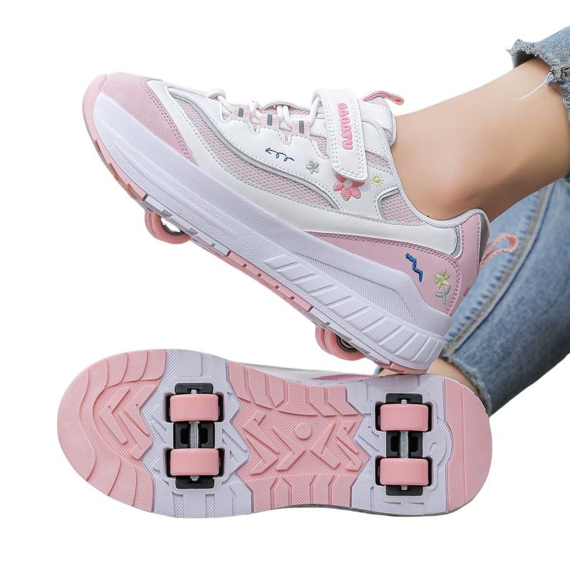 

Подростковые кроссовки 2025 года в стиле роликовых коньков, сетчатый верх, детская спортивная обувь, большие детские роликовые коньки, четырехколесные, для катания 33