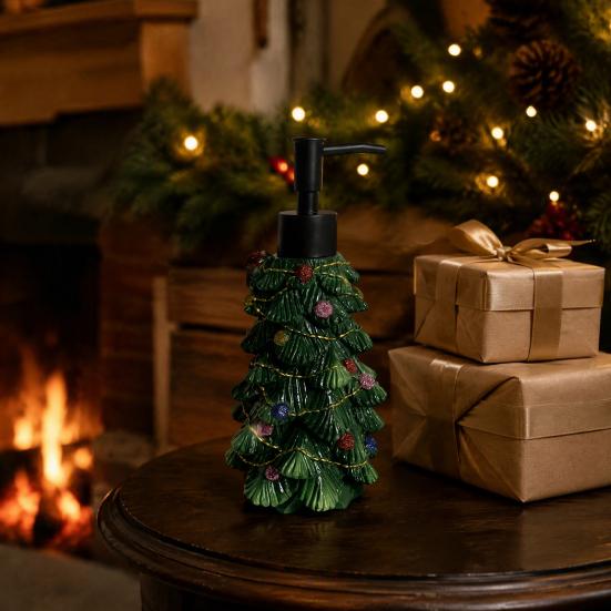 Christmas Tree Soap Dispenser Resin Dispenser, Refillable Liquid Hand Shampoo Lotion Pump Bottle Container, Empty for Bathroom Kitchen Countertop