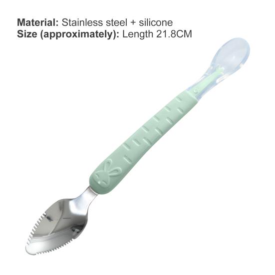 Baby-Obstlöffel, Doppelkopf, leicht zu reinigen, Edelstahl, multifunktionaler Fütterungslöffel für Säuglinge