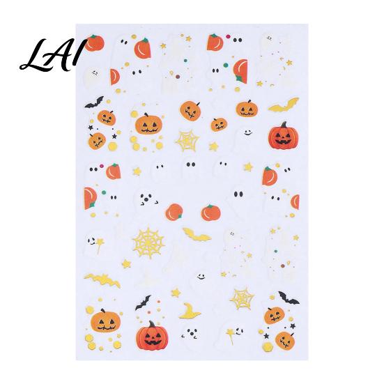 Halloween Theme Nail Art Stickers Cartoon Pumpkin Ghost Bat Decals for Waterproof Stickers Decorations Self-Adhesive Holiday Manicure Women