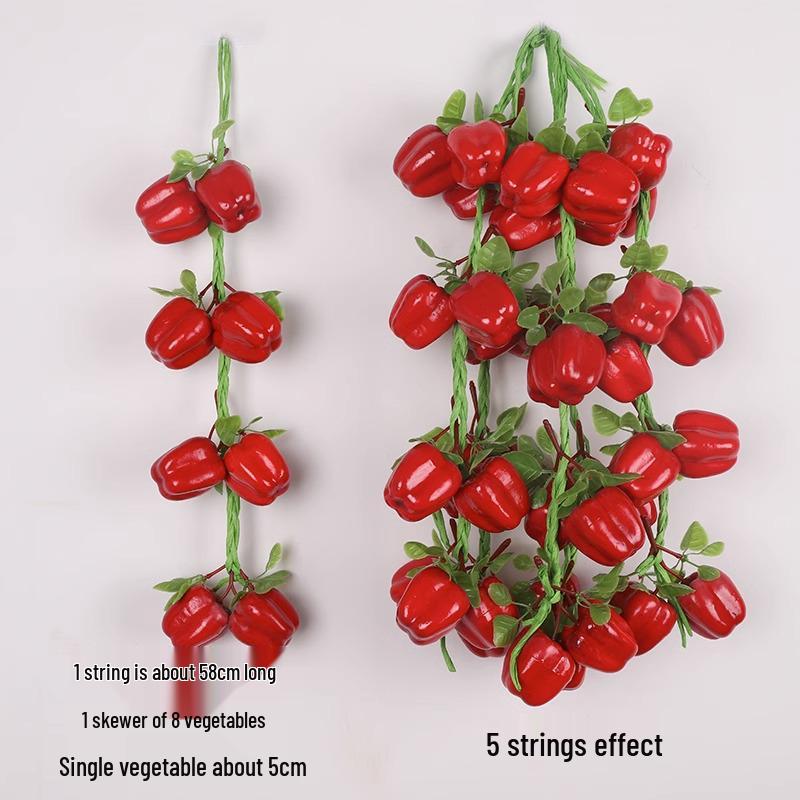 Artificial Vegetable & Fruit Skewer Wall Hanging - Chili & Corn Decor