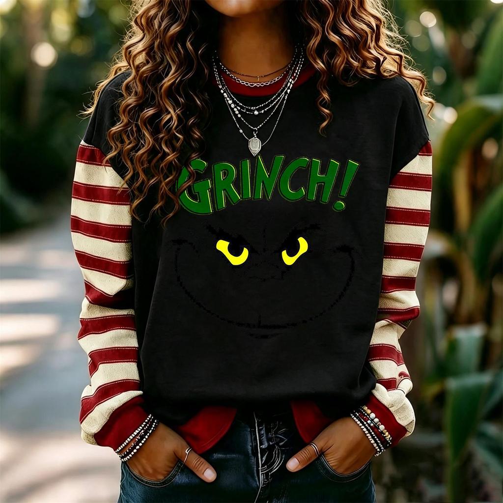 Women's Fashion Long Sleeve Neck Pullover Sweatshirt with Christmas Print