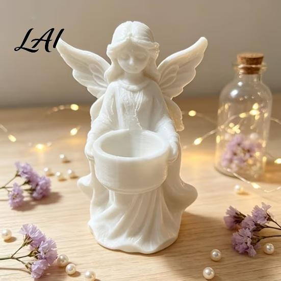 Elegant Winged Angel Ornament Figurine Candle Holder 3D Printed PETG Modern Home Aesthetic Decoration Sculptural Stable Base Decorative for Desktop
