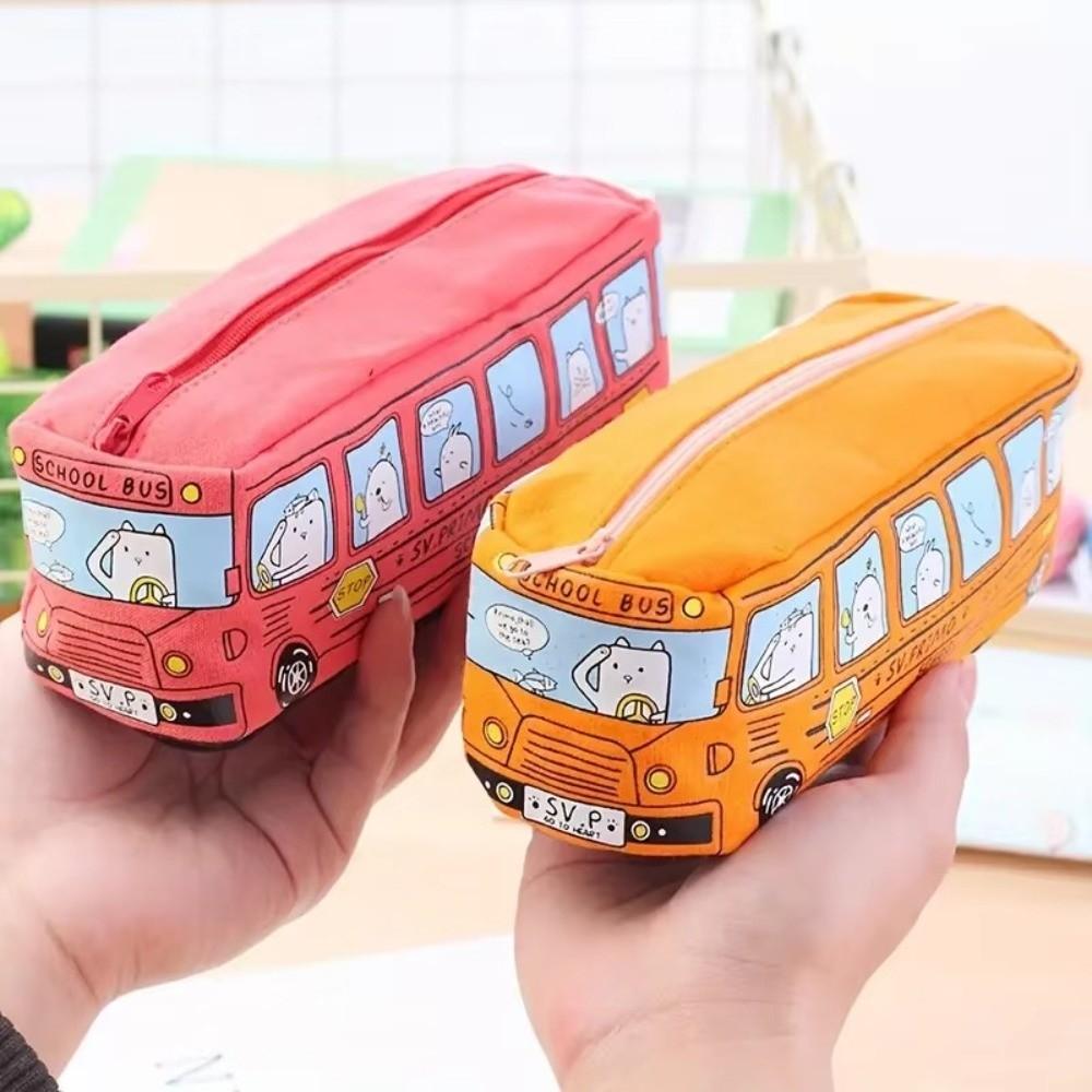 Large Capacity School Bus Pencil Case Zipper Closure Pen Bag Gift Idea Pencil Bag Storage Use