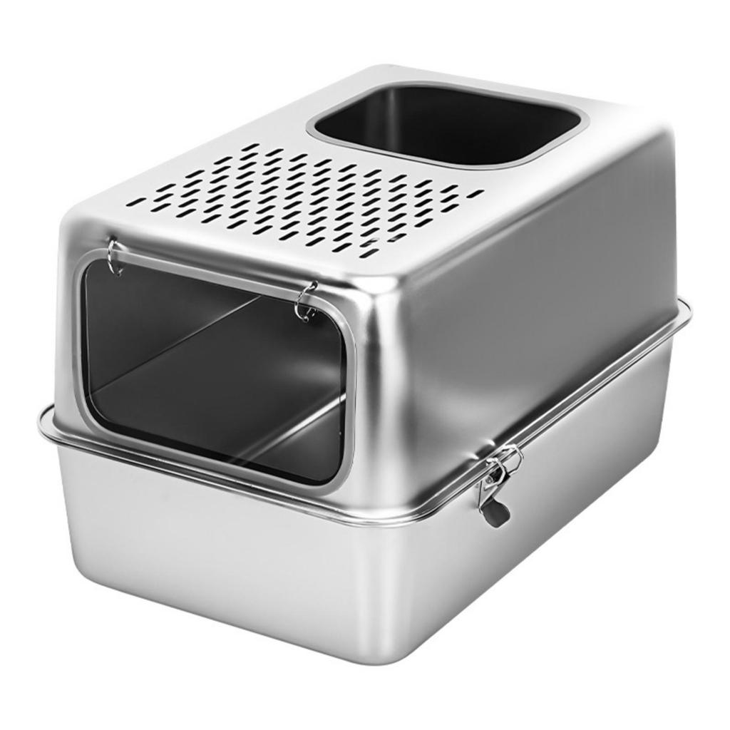 Enclosed Cat Litter Box Scratch-Resistant Stainless Steel Pet Supply
