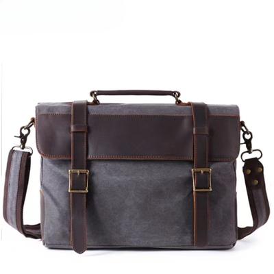 Bolsa de Ombro de Lona Masculina com Alça Transversal de Couro Superior Maleta de Peito Retro para Computador