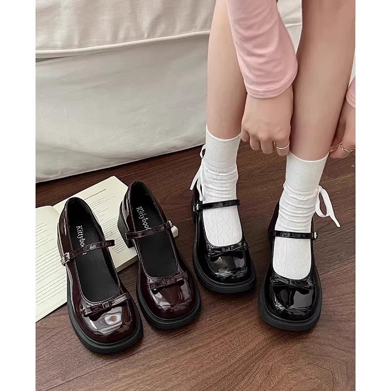 Schoolgirl retro high-heeled Mary Jane shoes children's new autumn brown thick-heeled small leather shoes mid-heel