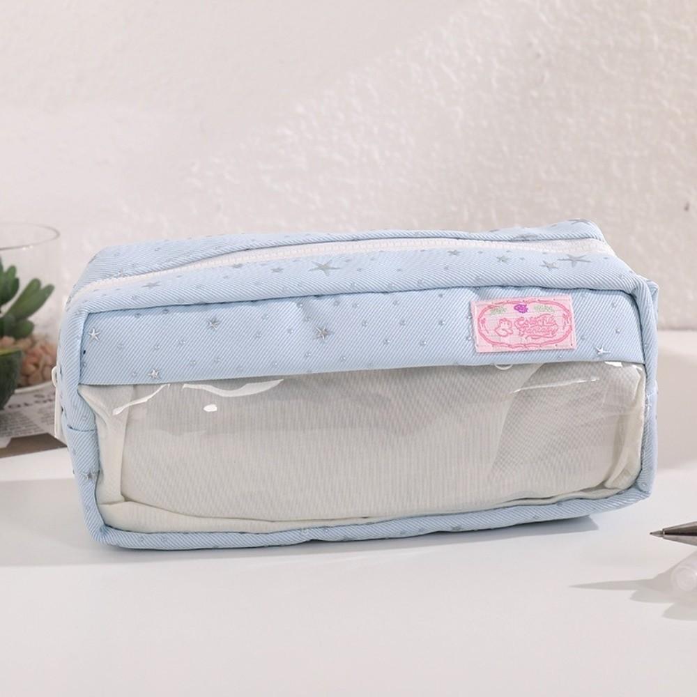 Star Print Pencil Case Double Layers Stationery Bag Cute Stationery Organizer Students Gift синий